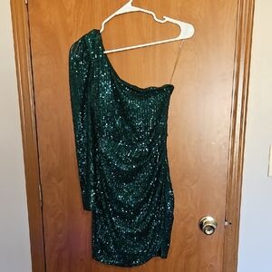 Honey and Rosie Green Sequin One Shoulder Dress